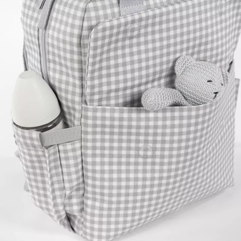 Walking Mum Mochila Maternal I Love Vichy gris bolsillo delantero