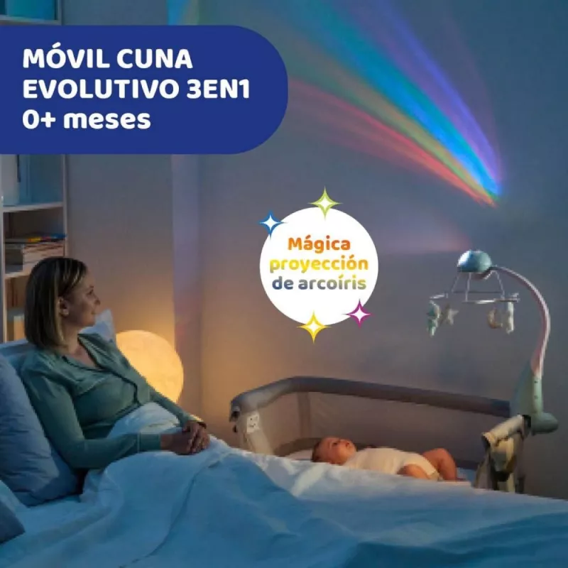 Chicco Móvil Cuna Con Proyector Arcoiris azul evolutivo