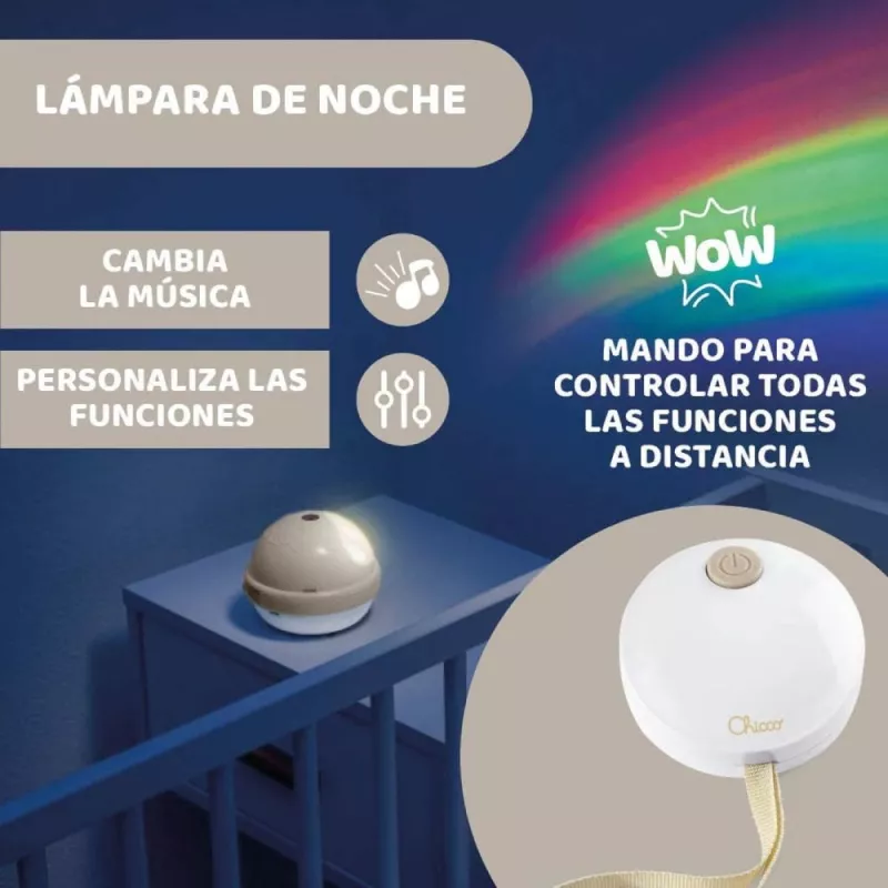 Chicco Móvil Cuna Con Proyector Arcoiris beige lampara